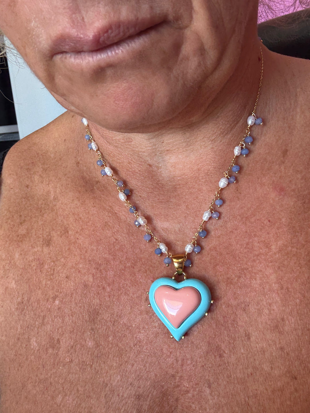 Collana “cuore” di pasta di corallo montato in argento galvanica oro