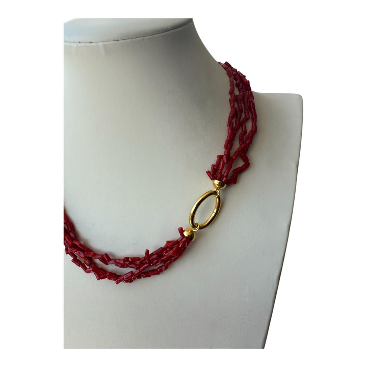 Collana di corallo rosso del mediterraneo montato in argento