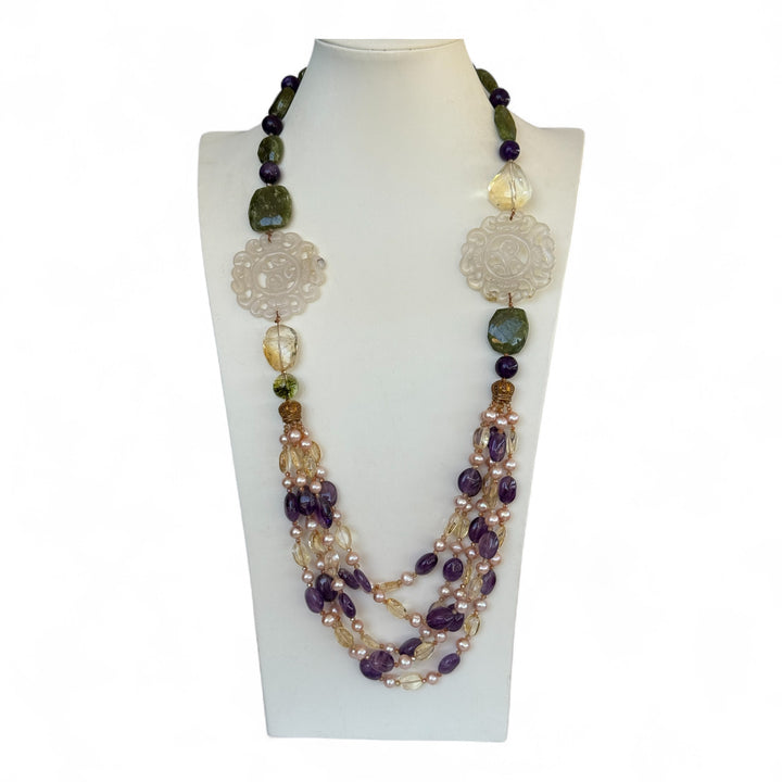 Jade, amethyst, citrine and pearl “tiara” necklace