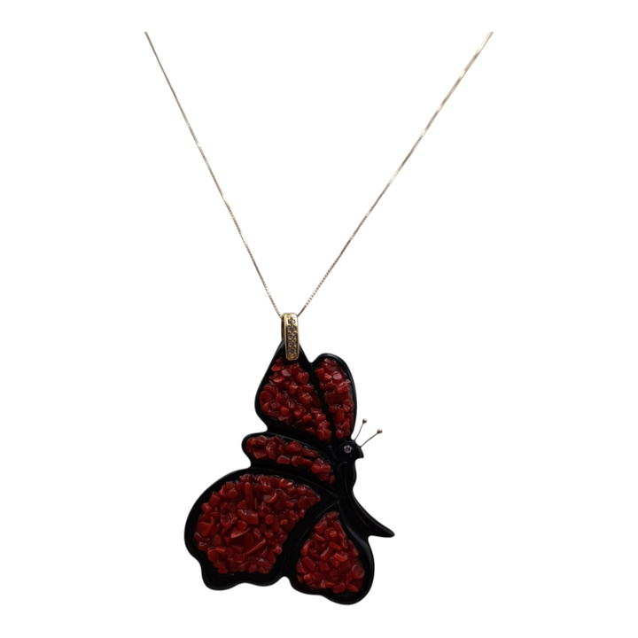 Collana farfalla in corallo montato su agata