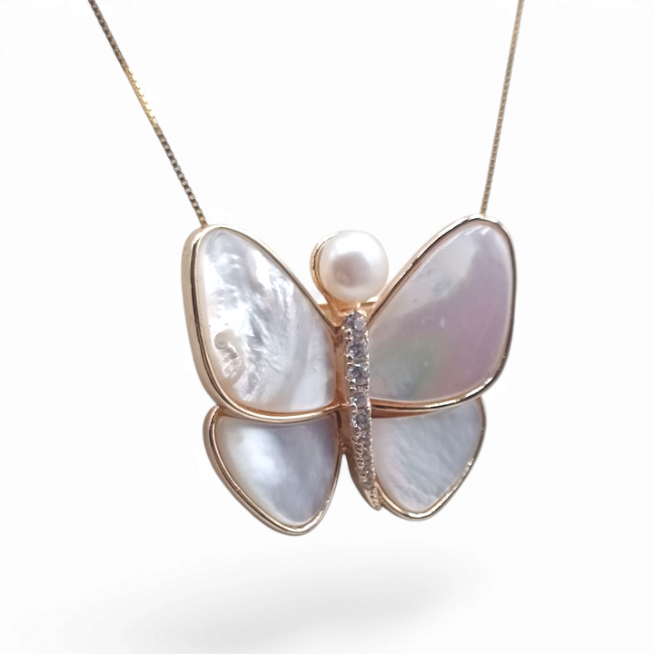 End of collection - Mother of pearl butterfly pendant necklace
