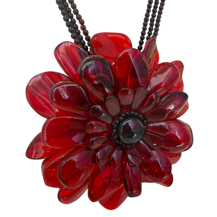 Collana Fiore in Ambra Rossa montato in Argento Dorato