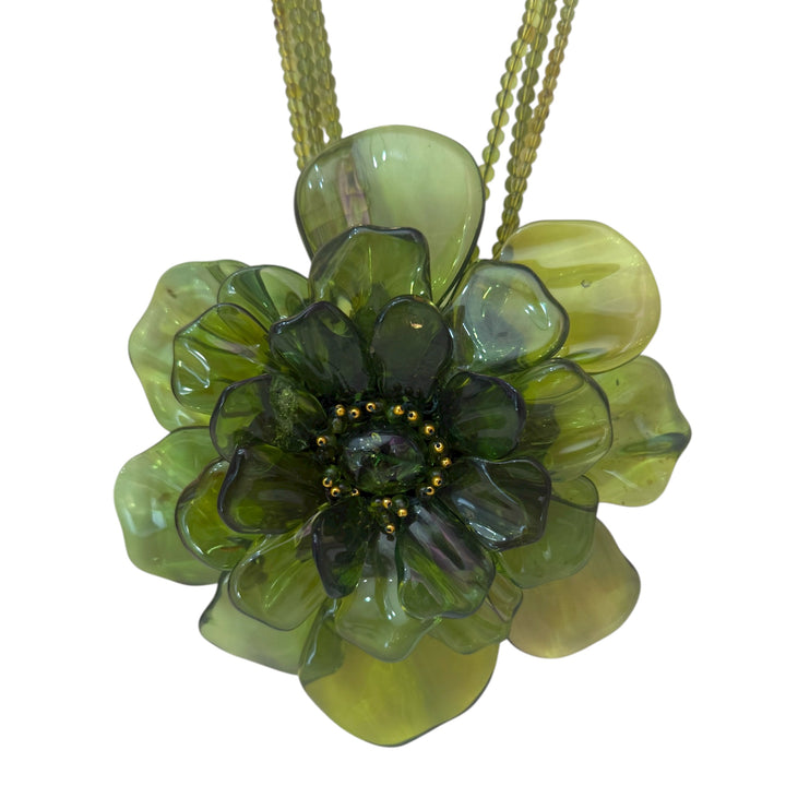 Collana Fiore in Ambra Verde montato in Argento Dorato