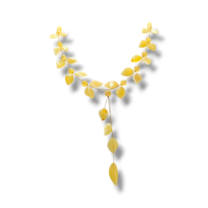 Collana floreale di ambra gialla del baltico montata in argento dorato