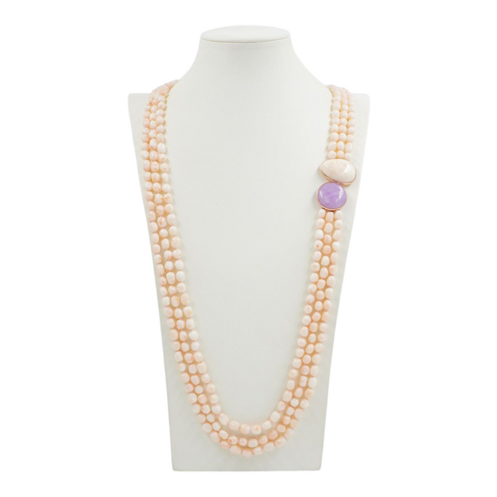 Collana in corallo e kunzite montato su argento