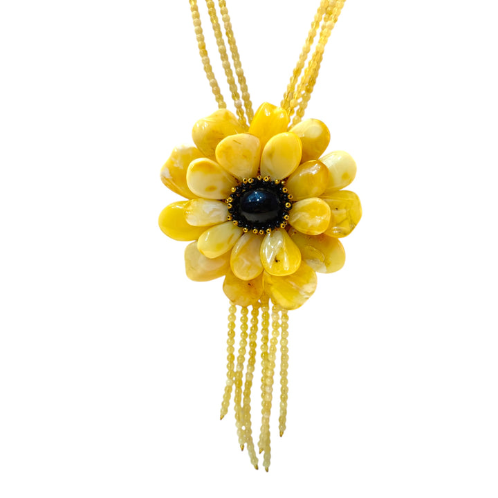 Collana Girasole di Ambra Gialla montata in Argento Dorato