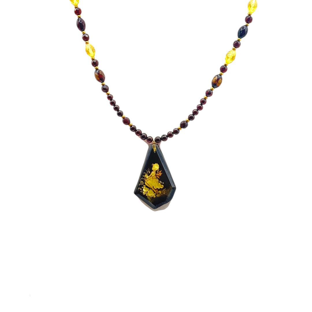 Collana la fatina di Ambra marrone montata in argento