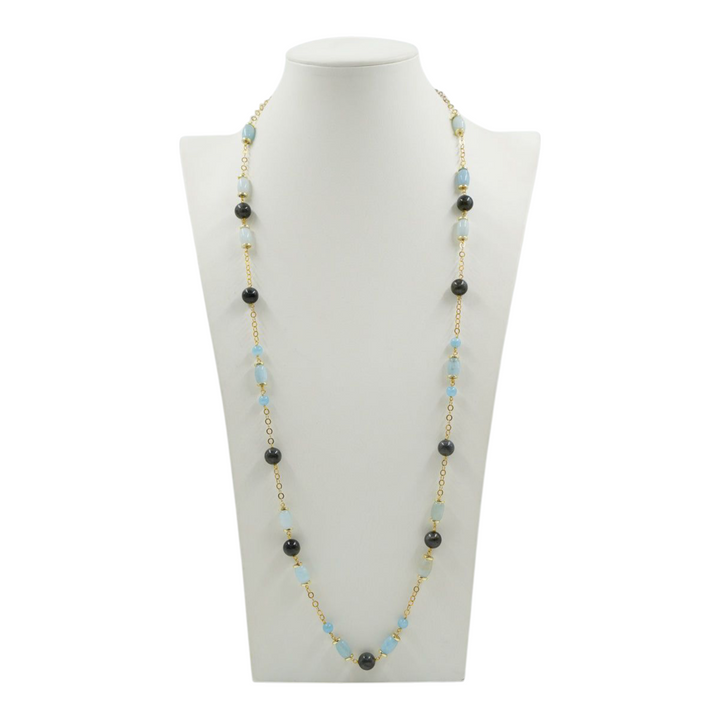 Collana labradorite e acquamarina montato su argento