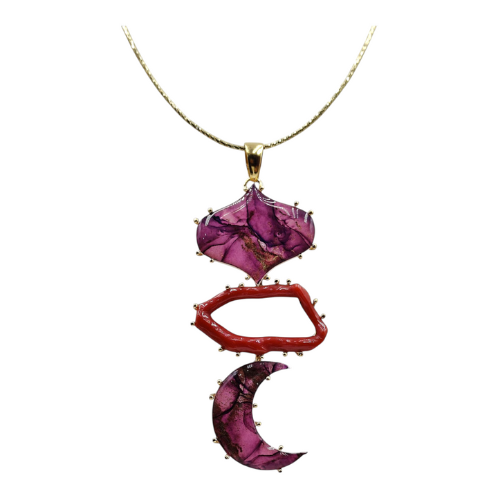 Collana luna in gemme di San Pietroburgo e ovale di corallo