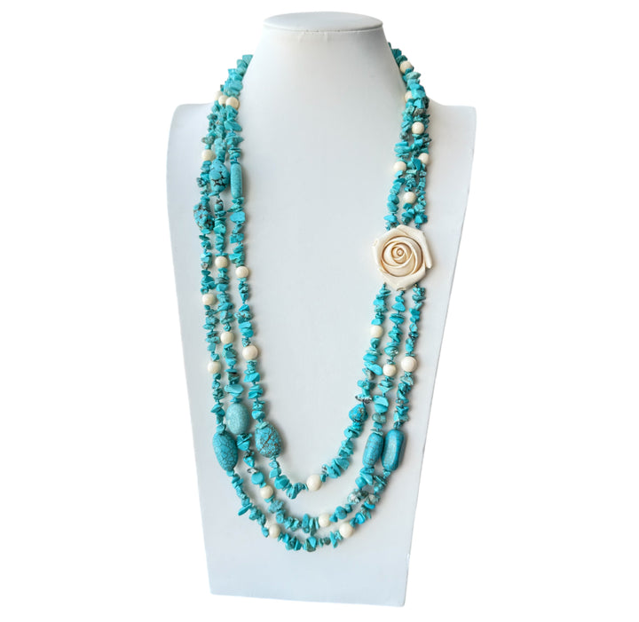 Magnesite and flower necklace with ivory paste beads