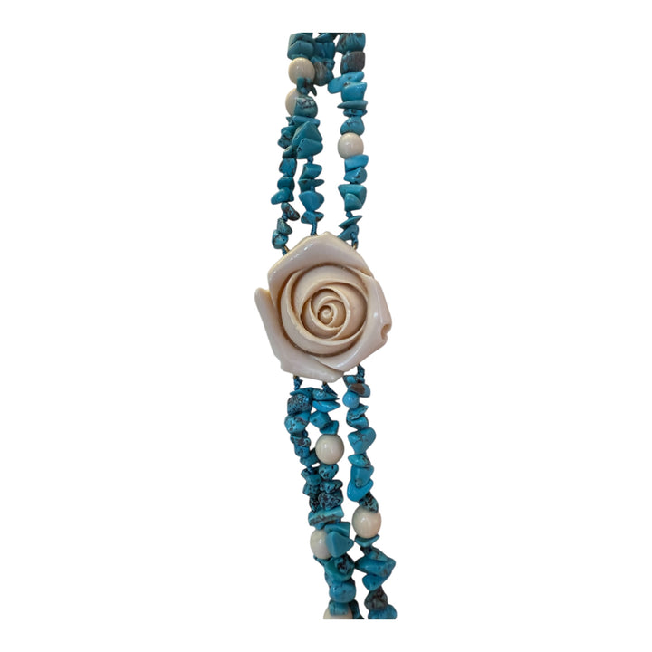 Magnesite and flower necklace with ivory paste beads
