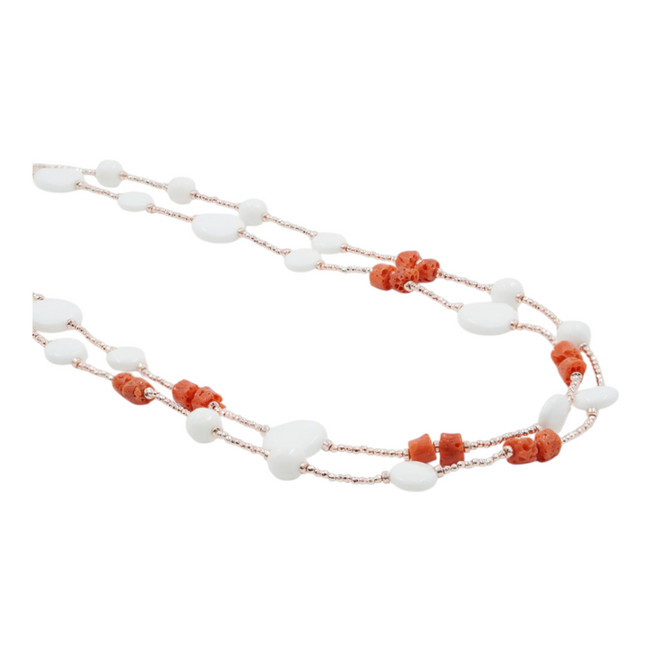 Collana multifilo in corallo e agata bianca