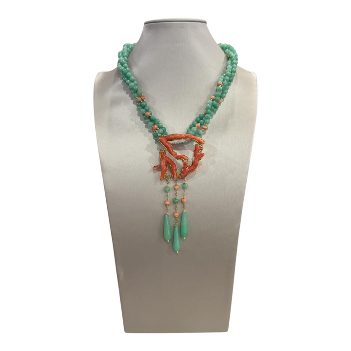 Collana ramo di corallo e acquamarina montato su argento