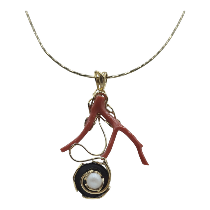 Collana ramo, onice, perla montato su argento