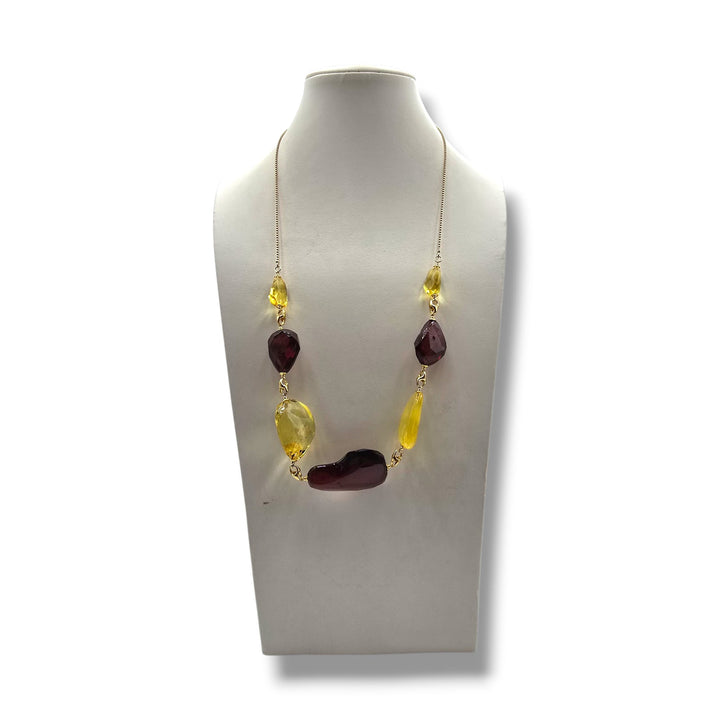 Collana sassi di ambra multicolore  montata in argento dorato