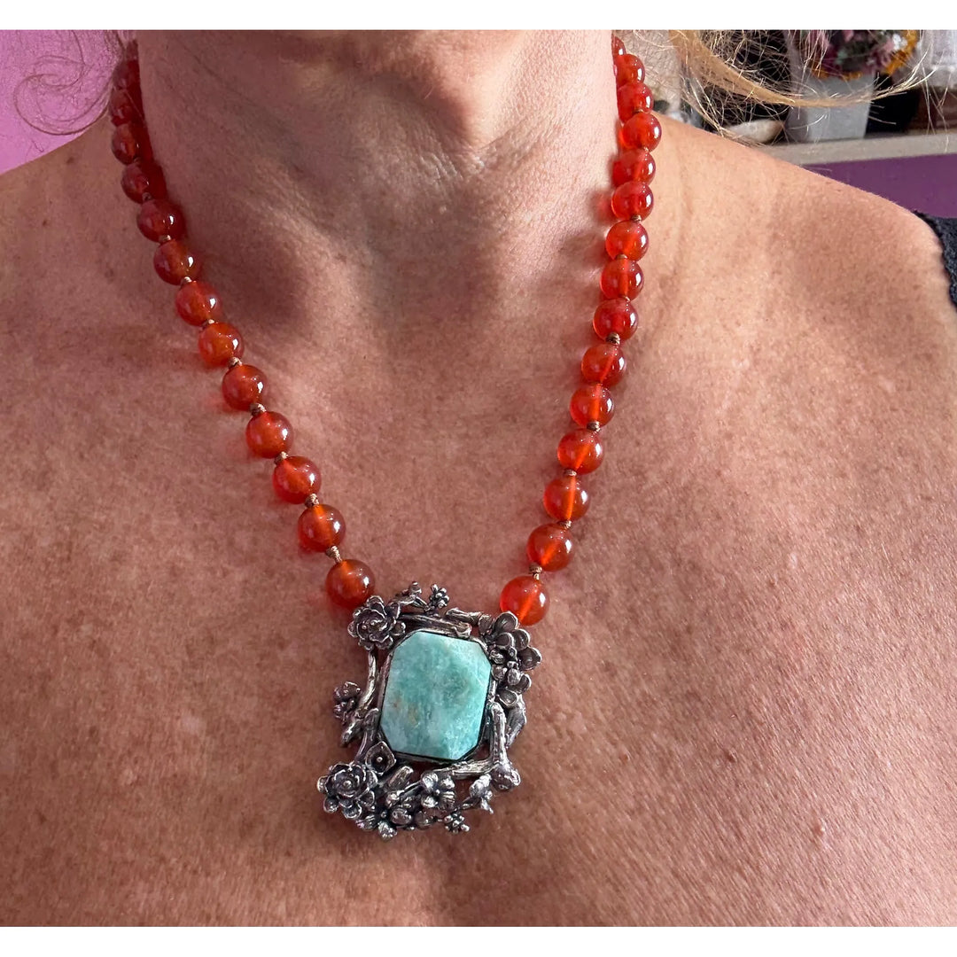 Collana turchese originale e amazzonite montato in argento