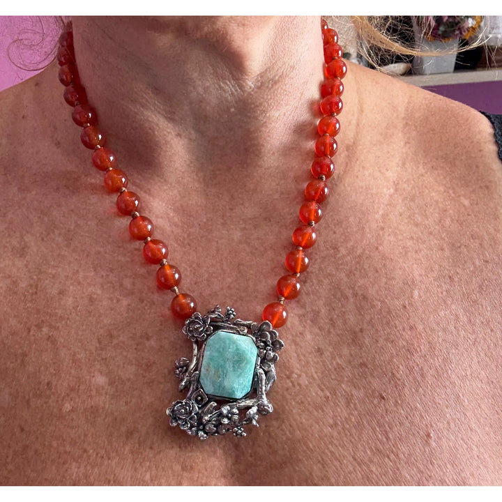 Collana turchese originale e amazzonite montato in argento