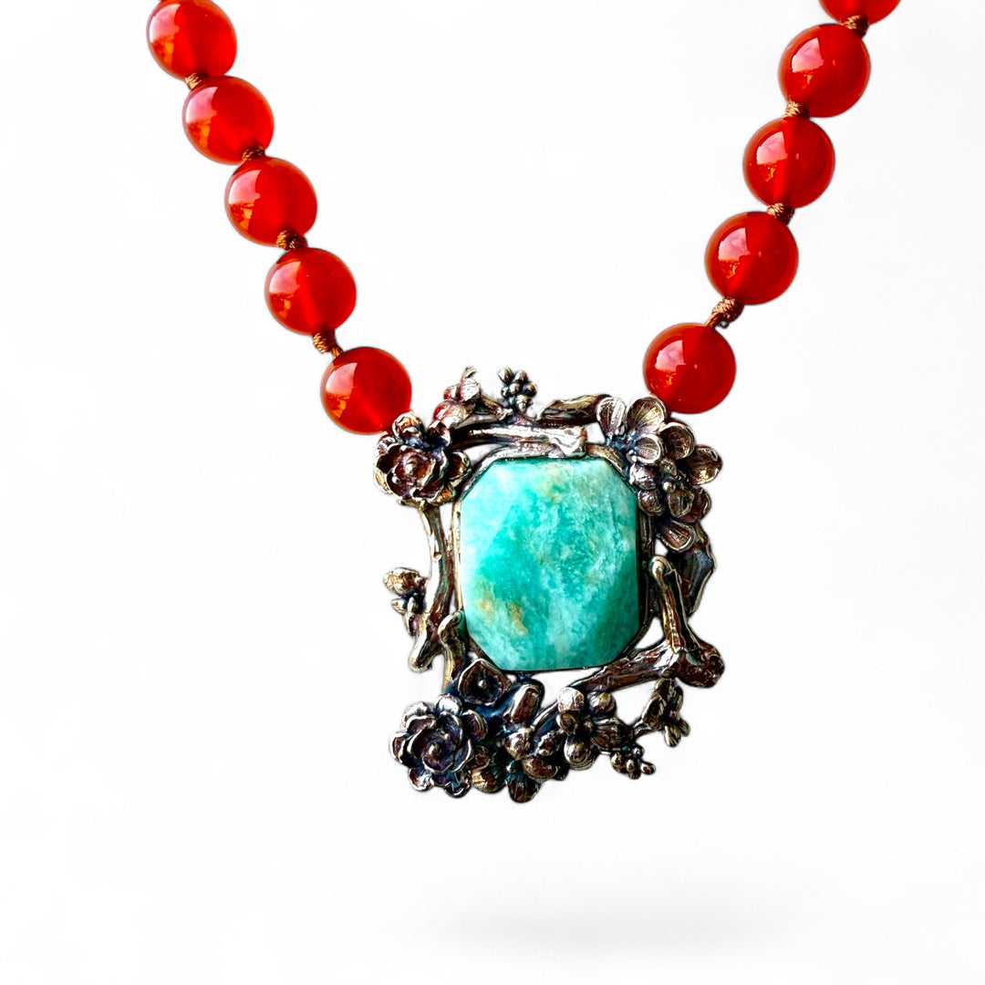 Collana turchese originale e amazzonite montato in argento