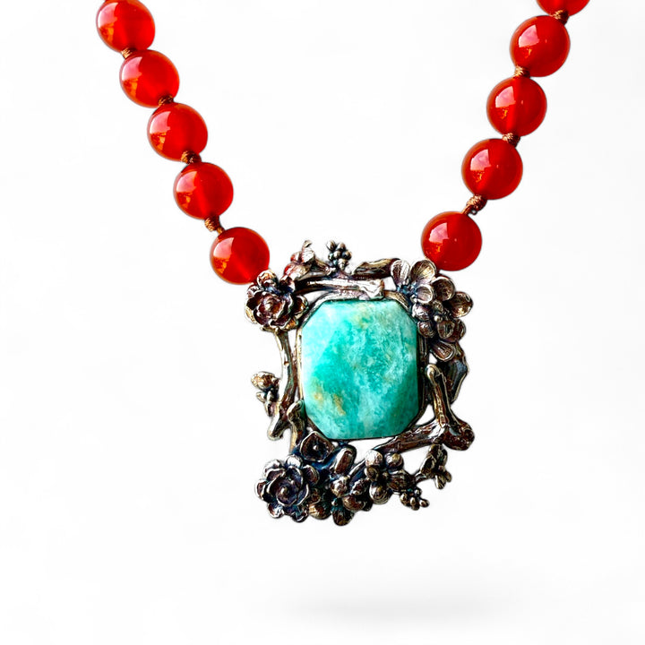Collana turchese originale e amazzonite montato in argento