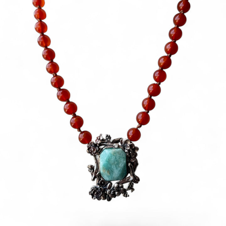 Collana turchese originale e amazzonite montato in argento