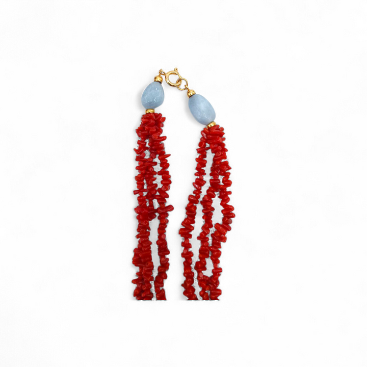 Collana di Corallo e Acquamarina montata in Argento Dorato