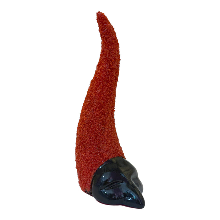 Tabletop Pulcinella horn, in terracotta and coral
