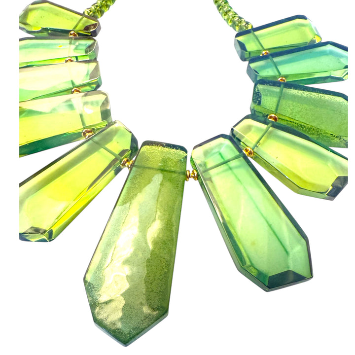 Collana Spighe di Ambra Verde montata in Argento Dorato