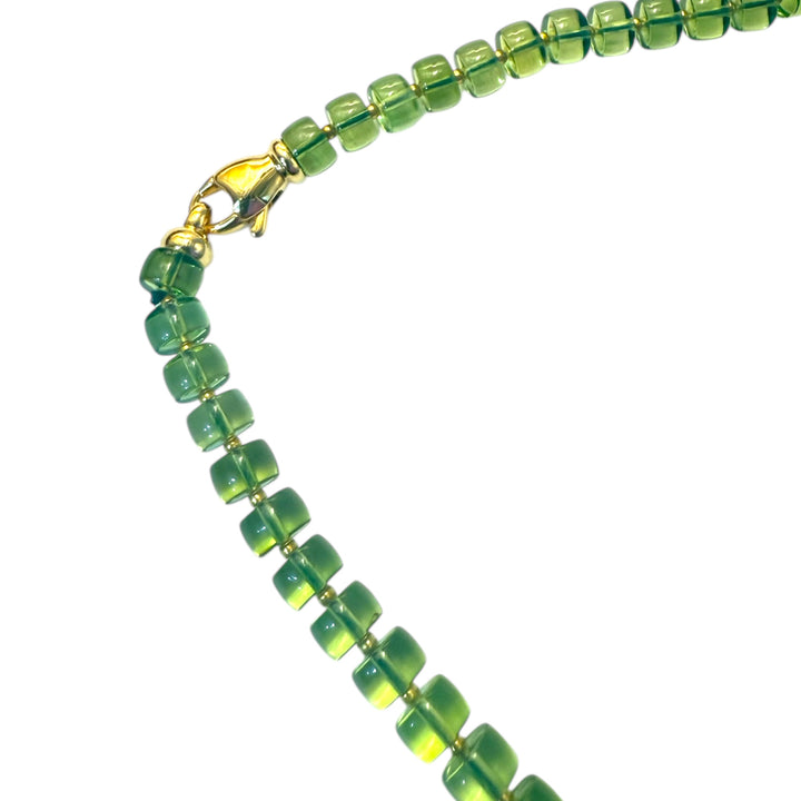 Collana Spighe di Ambra Verde montata in Argento Dorato