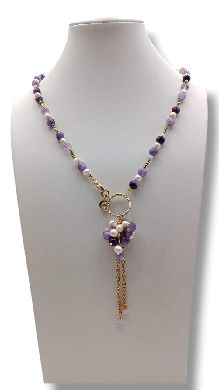 FINE COLLEZIONE - COLLANA AGATA LILLA E PERLE DI FIUME