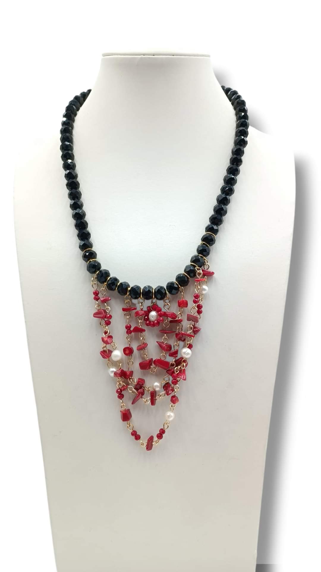 END OF COLLECTION - Coral paste and black agate necklace