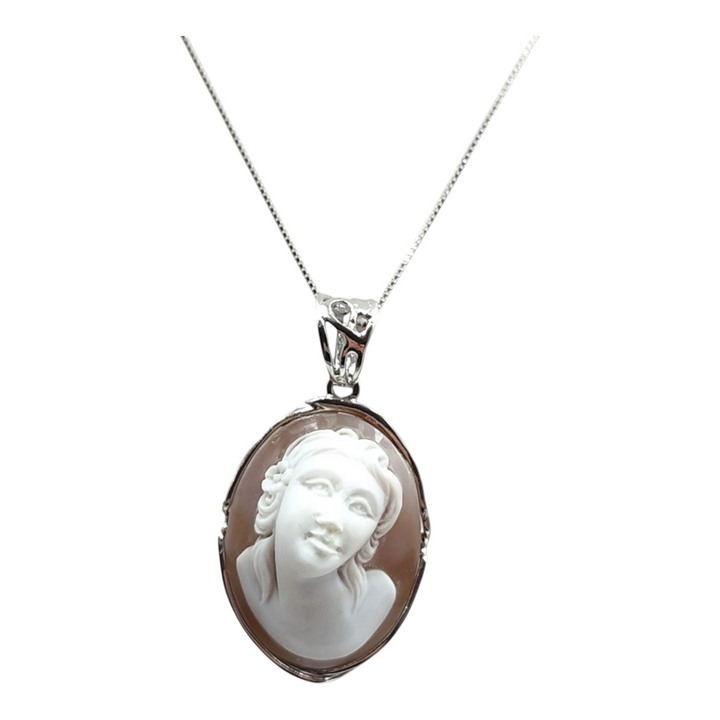 FINE COLLEZIONE - collana ciondolo "dea dell'amore" in cammeo montato su argento