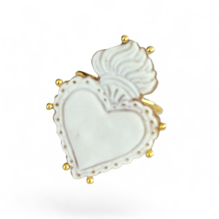 End of collection - "Sacred heart" ring in sardonic cameo mounted in 18kt gold-plated silver