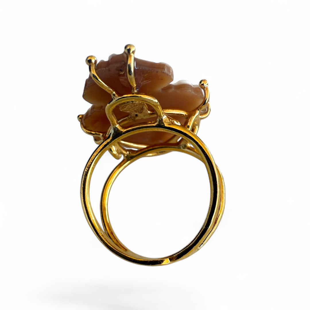 End of collection - "Sacred heart" ring in sardonic cameo mounted in 18kt gold-plated silver