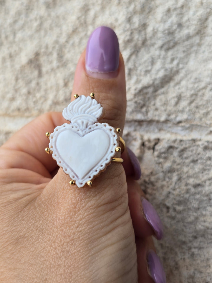 End of collection - "Sacred heart" ring in sardonic cameo mounted in 18kt gold-plated silver