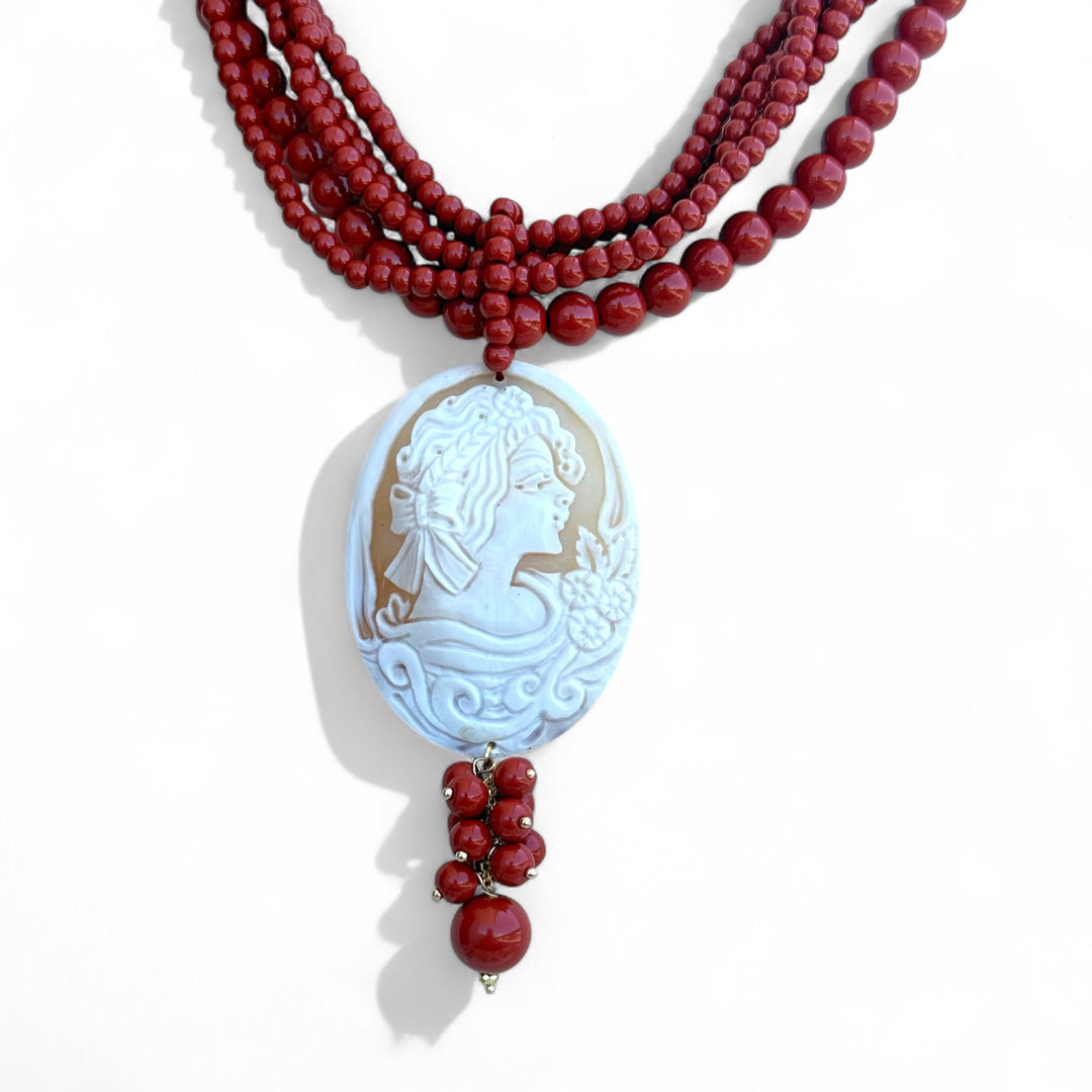End of collection - Cameo and coral paste lady necklace