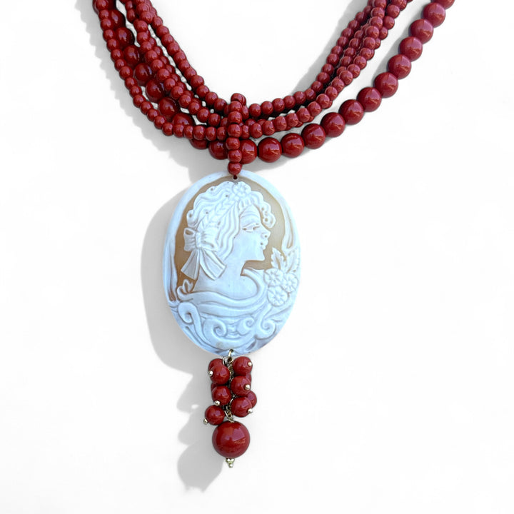 End of collection - Cameo and coral paste lady necklace