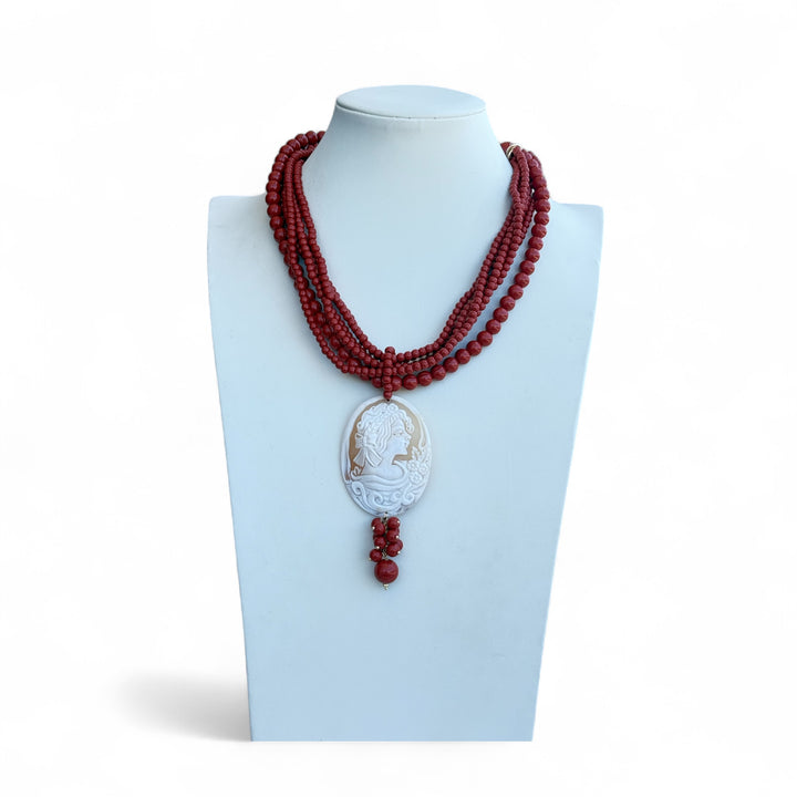 End of collection - Cameo and coral paste lady necklace