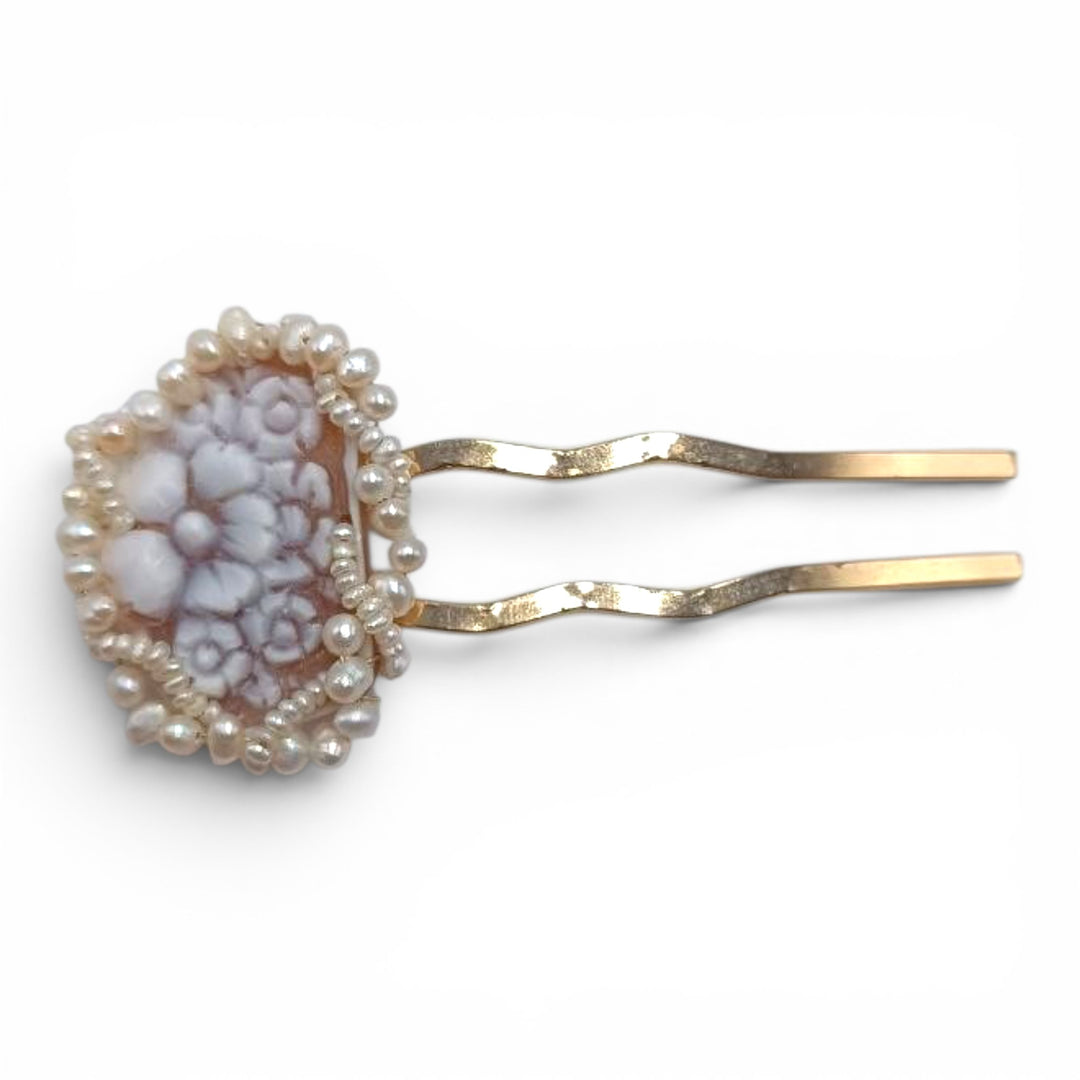 Forcina Capelli di Cammeo montato in Argento Dorato