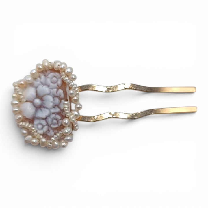 Forcina Capelli di Cammeo montato in Argento Dorato