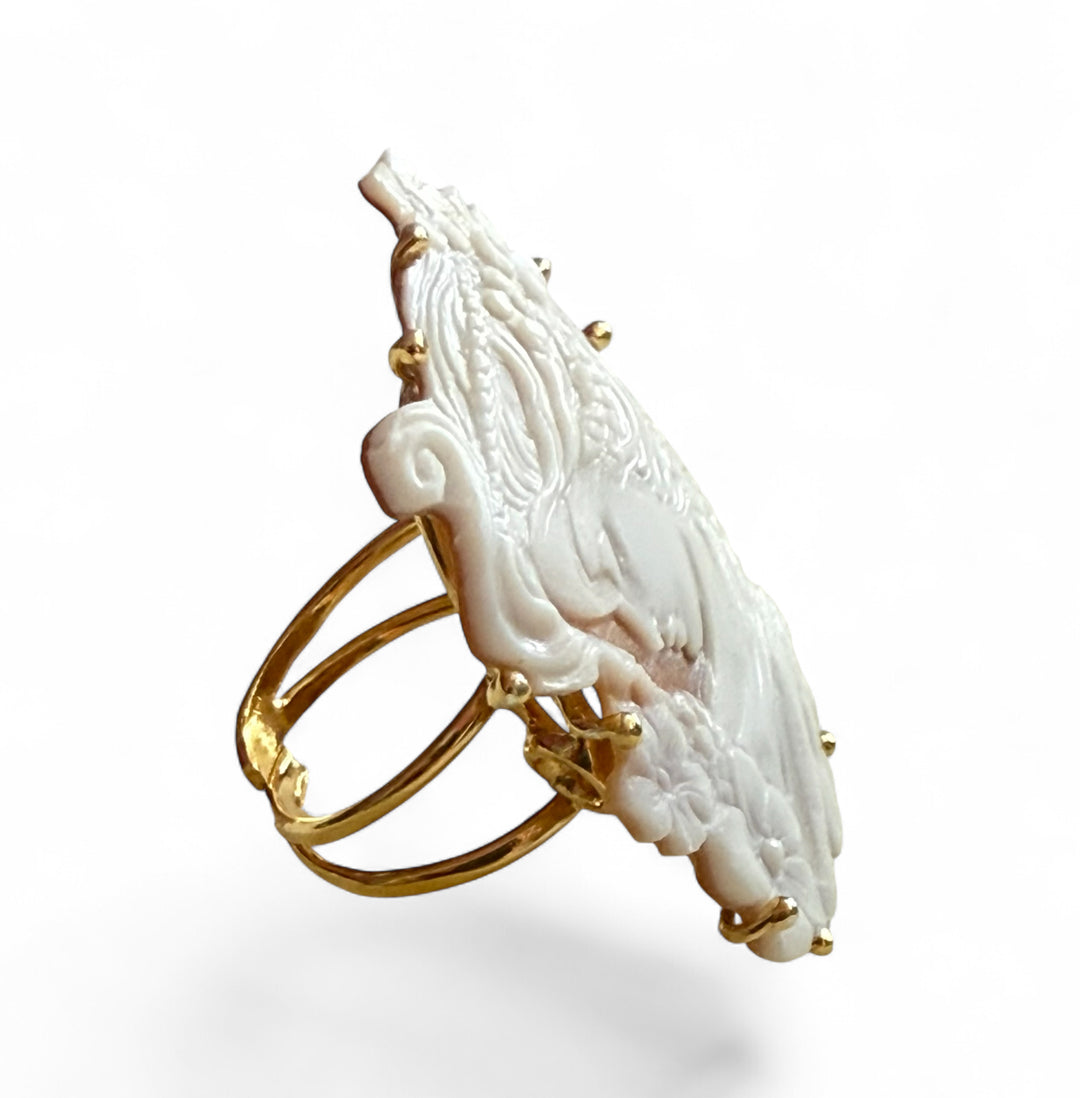 Sardonic cameo goddess ring set in silver