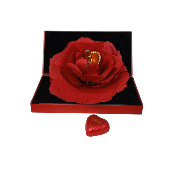 Valentine's Day Gift Idea - Red Coral Stone and Zirconia Ring Mounted on Silver