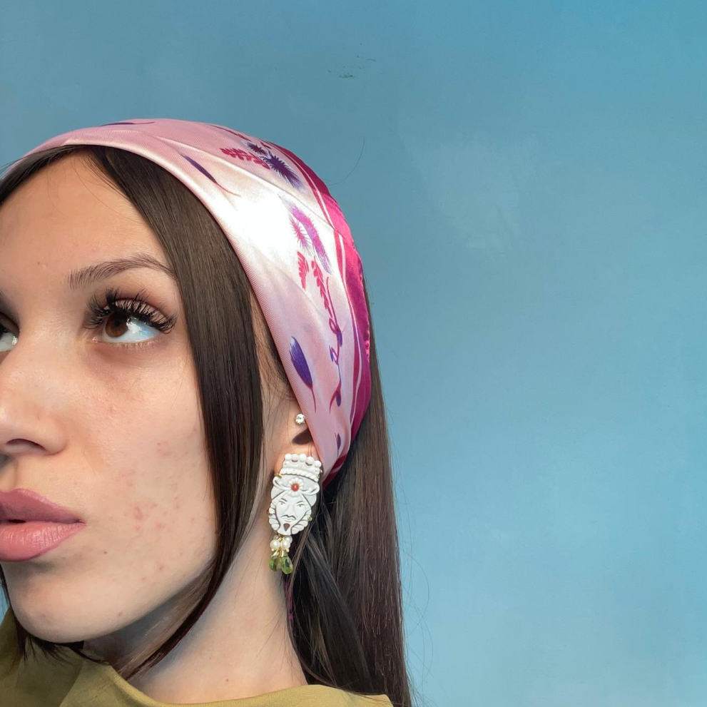 Sicily Collection - Sicilian Moorish earrings for him and her in cameo mounted on silver, pearls and peridot