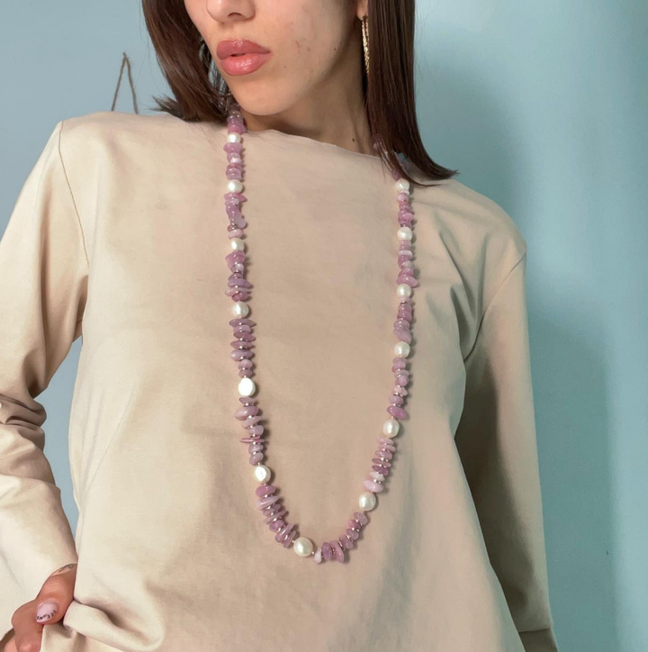 Collana estiva in kunzite montata su argento