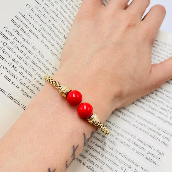 Bracciale sfere in corallo montato su argento