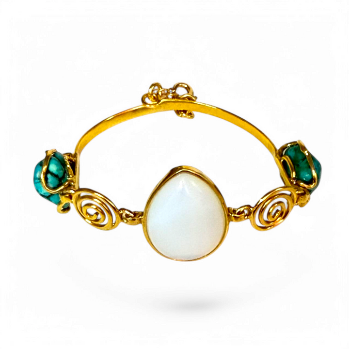 Turquoise and opal stone bracelet mounted on silver