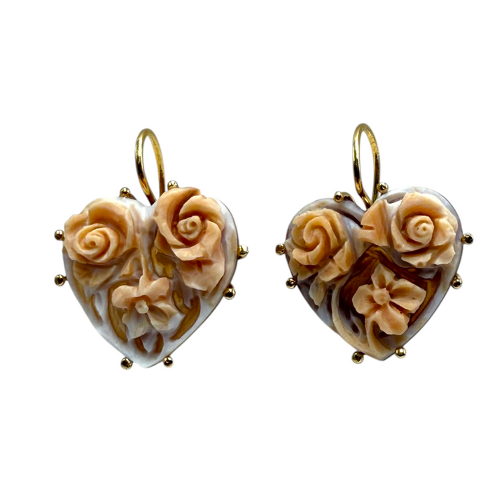Sardonic cameo heart earrings mounted on silver