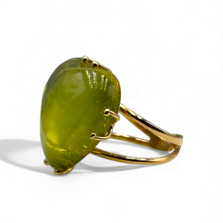 Baltic Sea Green Amber Heart Ring Mounted on Silver