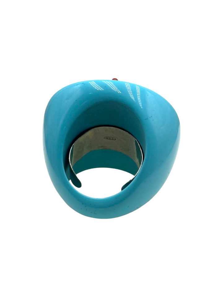 “Lady Moon” cameo ring mounted in turquoise paste and silver