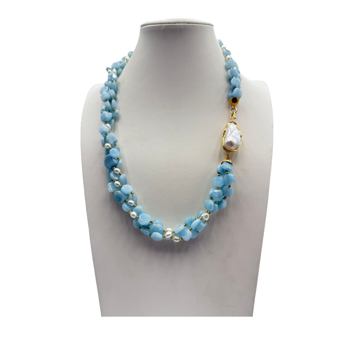 Collana acquamarina e perla scaramazza montato su argento