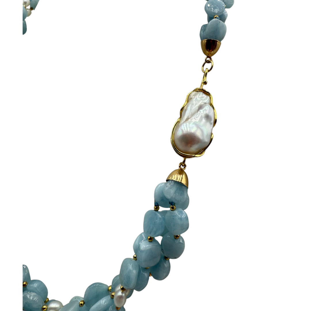 Collana acquamarina e perla scaramazza montato su argento